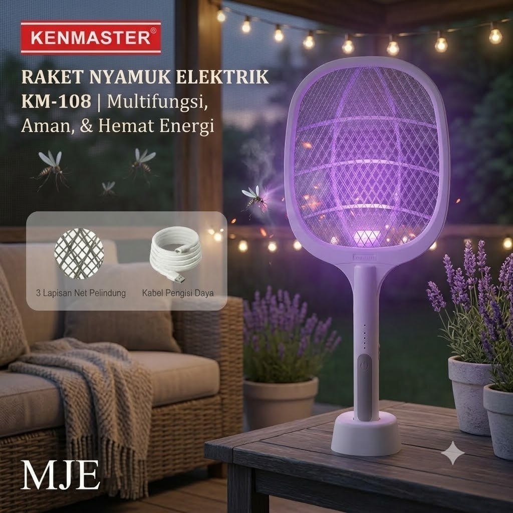 KENMASTER Raket Nyamuk 2 in 1 Kenmaster Mosquito Killer + Lampu LED + UV KM-108 duduk