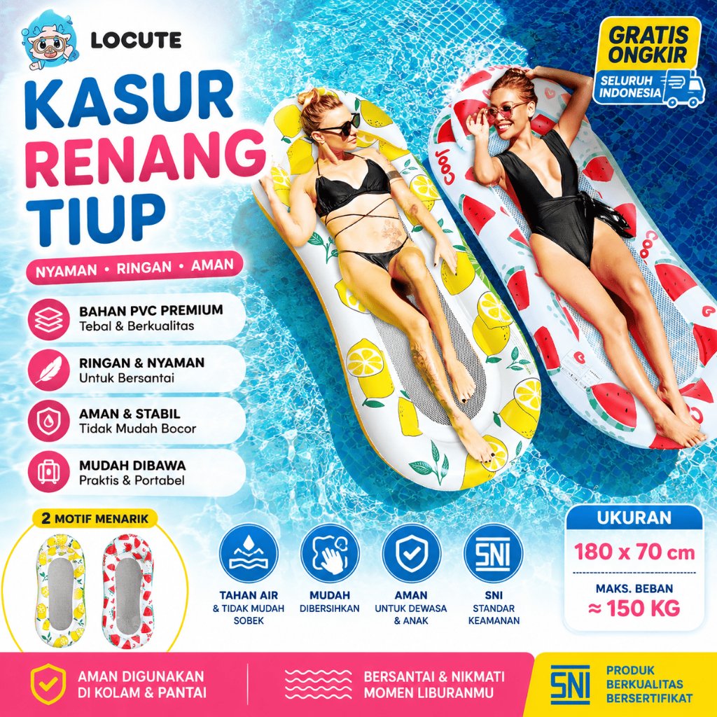 Pelampung Kasur Jaring Santai Dewasa Floating Motif Buah Semangka & Lemon [SNI]