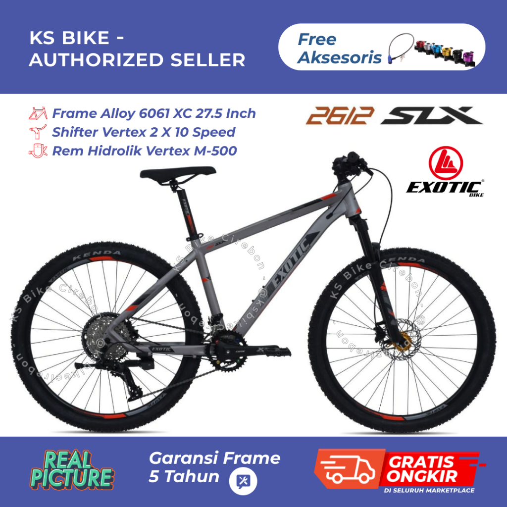 Sepeda Gunung MTB 27.5 Exotic 2612 AG SLX Original Frame Alloy 6061 18 Speed 10 Speed Rem Cakram Mec