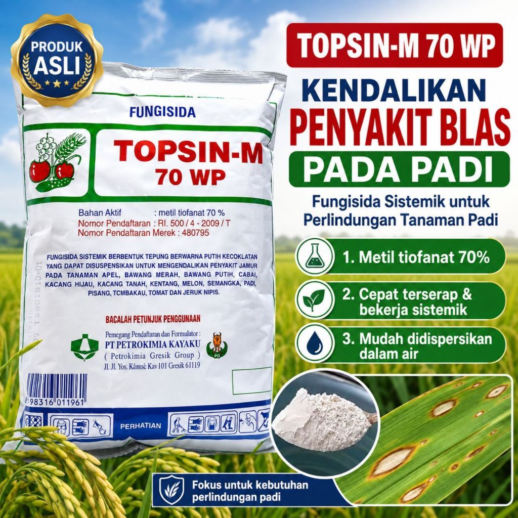 Fungisida Topsin-M 70 WP, 250G - 500G - 1KG, Topsin padi, obat blas padi, fungisida sistemik padi, p