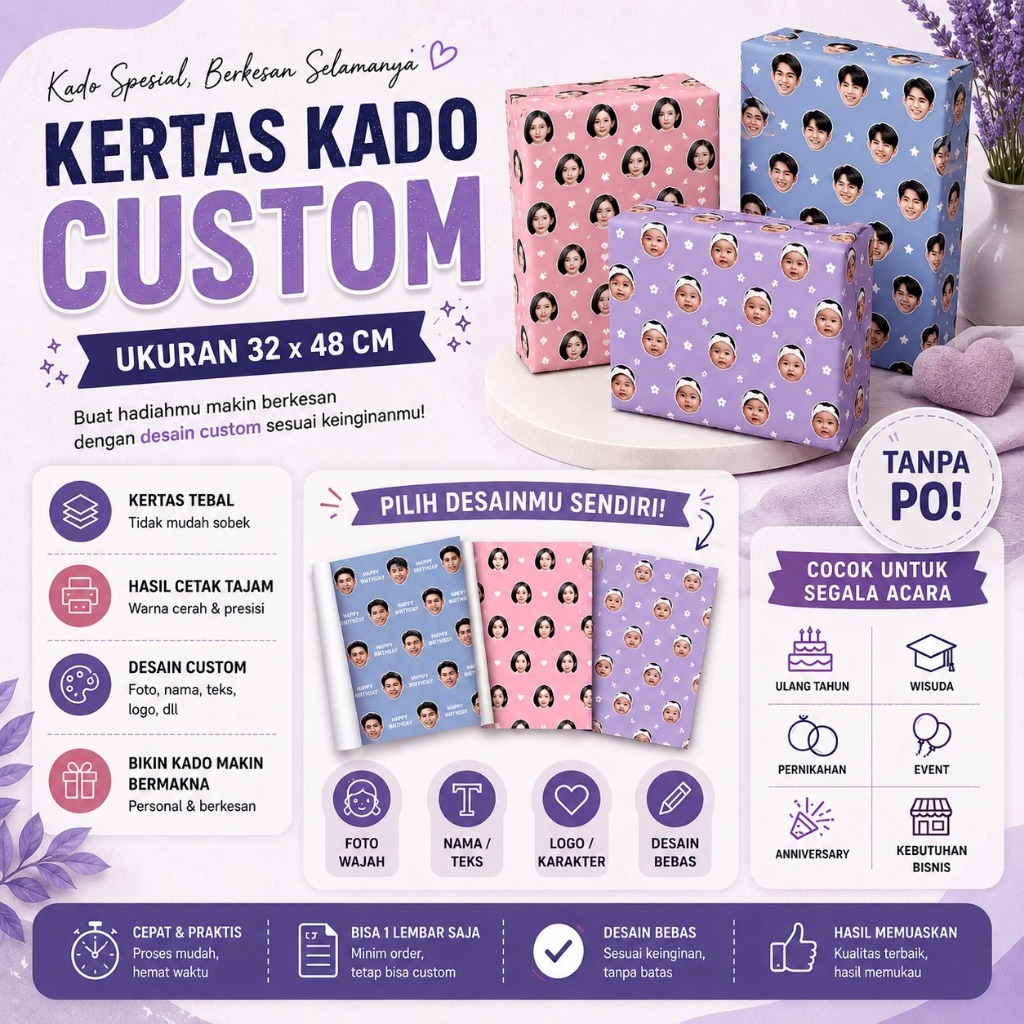 Kertas Kado aesthetic / KERTAS KADO CUSTOM  / KERTAS KADO FOTO