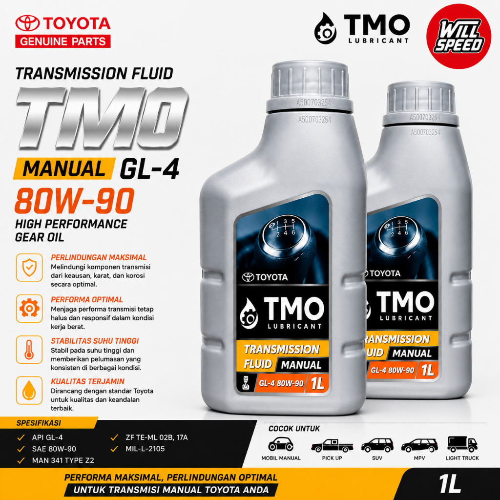 OLI TMO TOYOTA TRANSMISI TRANSMISSION FLUID OLI TRANSMISI MANUAL GL4 GL-4 80W-90 1L