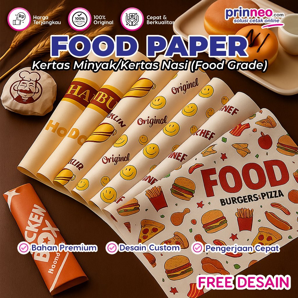 FOOD PAPER – KERTAS MINYAK / KERTAS NASI (FOOD GRADE), KERTAS PEMBUNGKUS MAKANAN CUSTOM