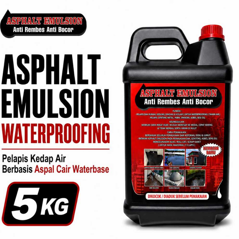 Aspal Cair Anti Bocor 5 Kg Aspal Emulsi Waterproofing Dak Beton Atap Dinding dan Talang Water Base