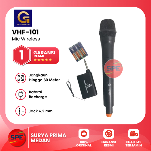 MIC GPOWER KARAOKE WIRELESS VHF 101 PROFESSIONAL MIC WIRELESS - HITAM