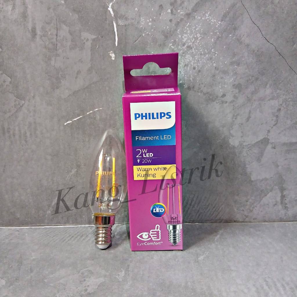 PHILIPS Bohlam lampu LED Candle Philips 2Watt E14 / Philips Filament LED Lampu Lilin 2 Watt E14