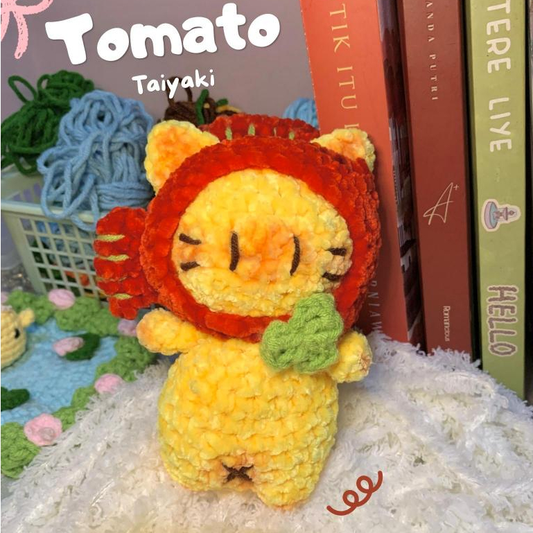 Amigurumi Taiyaki Tomato Cat Bagcharm Crochet | Boneka Rajut Kucing Taiyaki Tomat Gantungan Tas Lucu