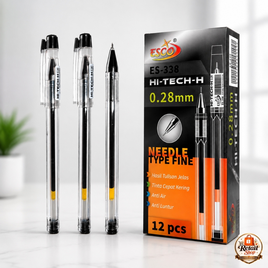 Pulpen Gel Hi tech H Esco ES 338 0,28mm - 12pcs/pak