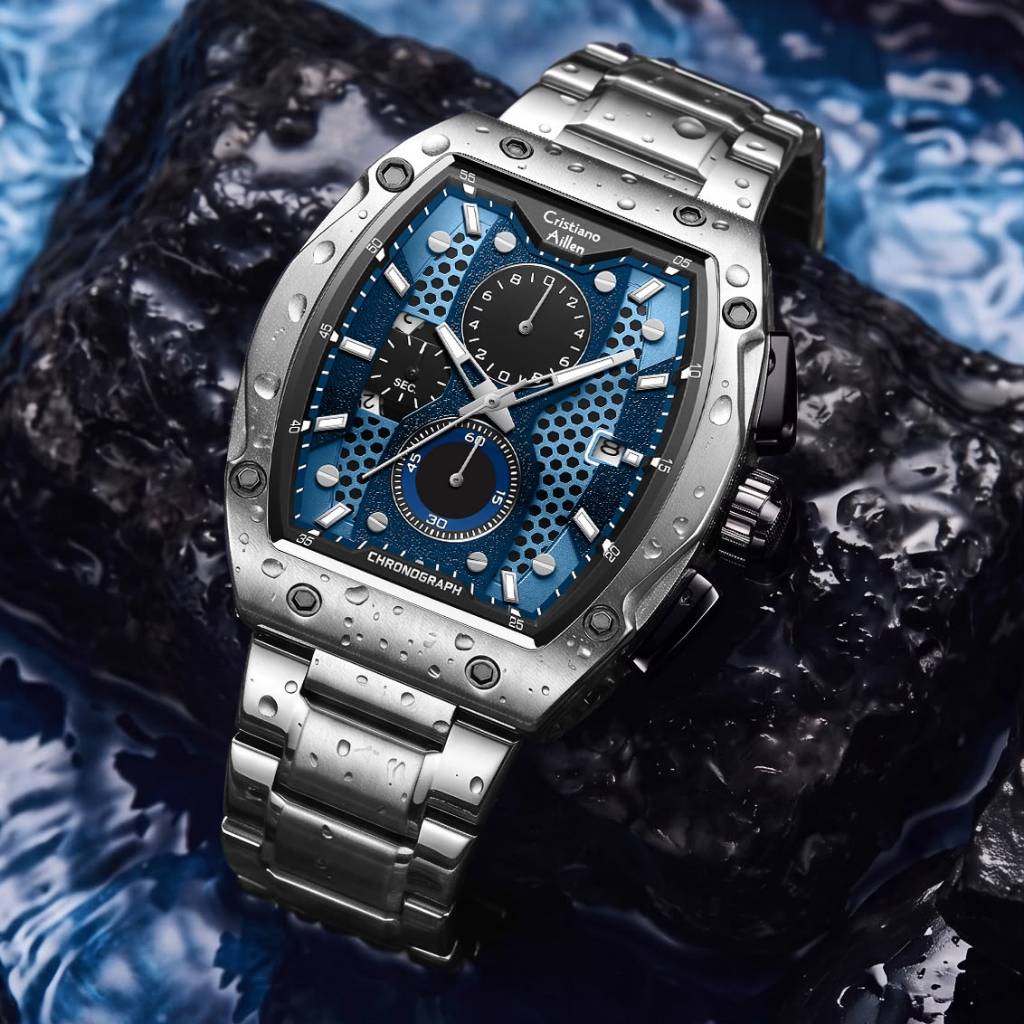 Jam Tangan  Cristiano Aillen Jam Tangan Pria Analog 8917 Rantai Stainless Steel Chronograph Kaca Sap