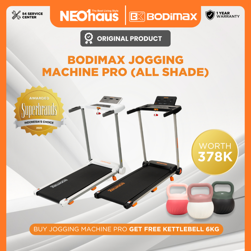 Bodimax Jogging Machine Pro Treadmill 10km/jam Incline Manual Hitam Putih