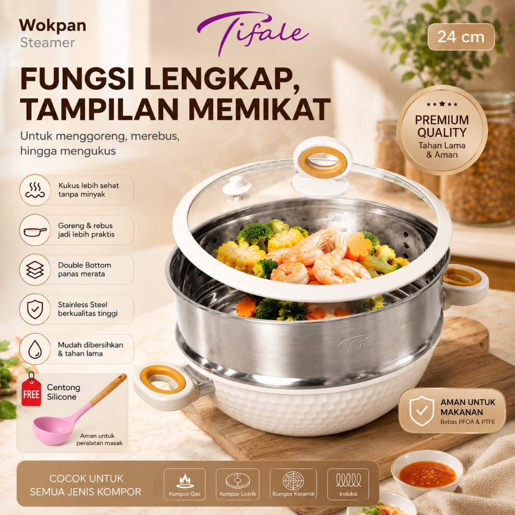 (Exclusive Tifale) Tifale Bellery Casserole Pan 24CM Steamer Panci Serbaguna Anti Lengket