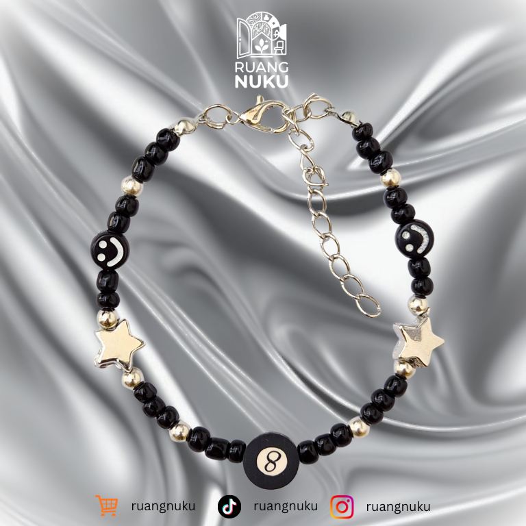 Gelang Manik Billiard Dark Black Beads kuning Estetik Handmade – Cute & Trendy Beaded bracelet Hitam
