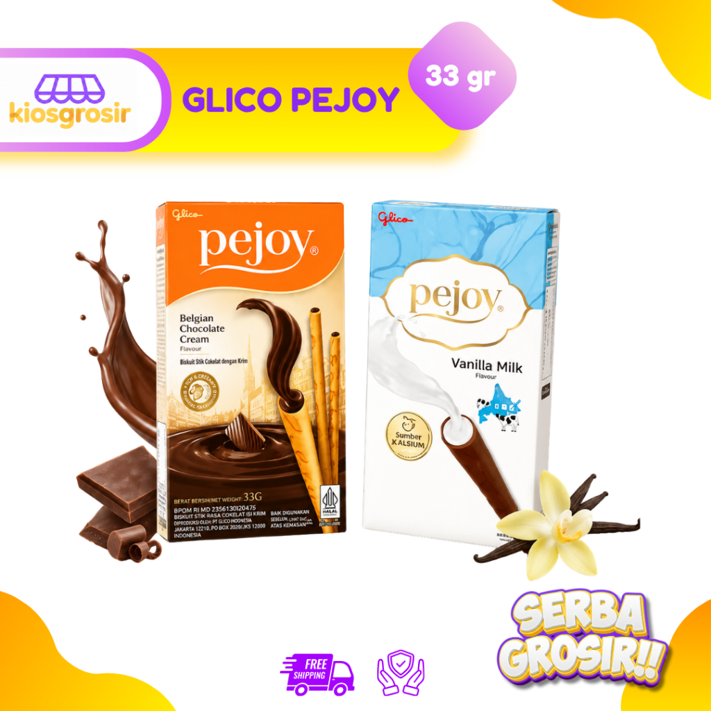 KIOSGROSIR Glico Pejoy Stick Biskuit Stik Chocolate | Cookies Cream | Vanilla Hokkaido Milk 32 gr