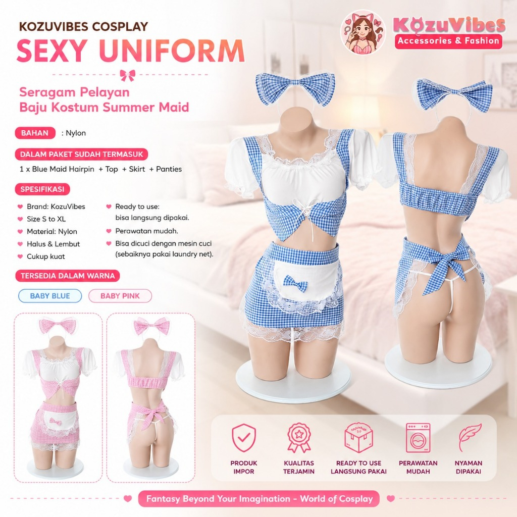 Kozuvibes Cosplay Sexy Uniform Seragam Pelayan Baju Kostum Summer Maid
