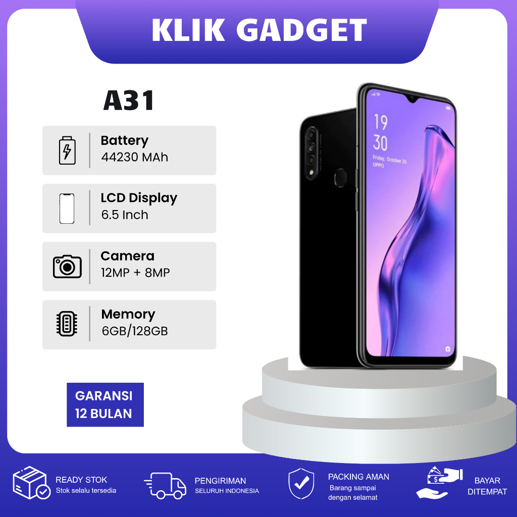 NEW OPPO A31 RAM 8/256GB TRIPLE KAMERA GARANSI TOKO 1 TAHUN
