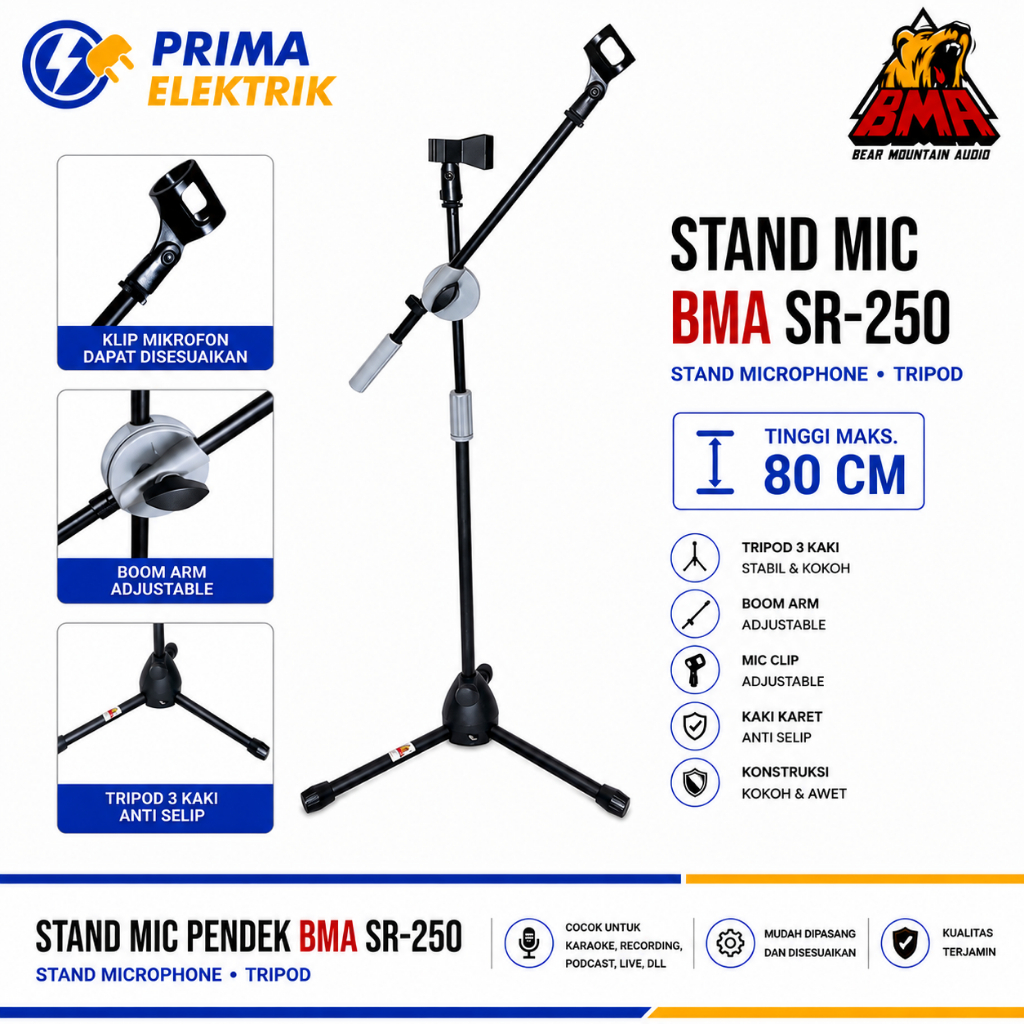 Stand Mic Pendek BMA SR-250 - Original Bear Mountain Audio