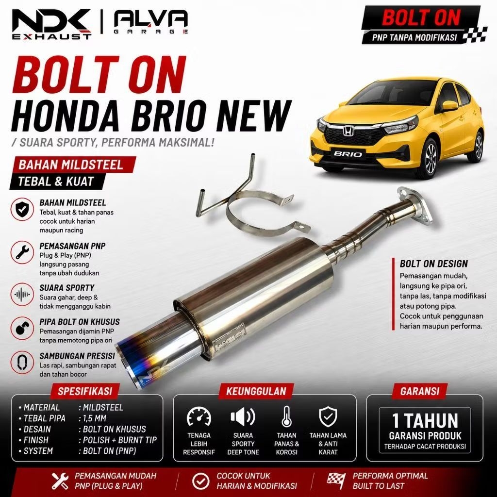 KNALPOT BRIO BOLT ON PRO STREET MUFFLER NDK KNALPOT MOBIL RACING MERK NDK EXHAUST