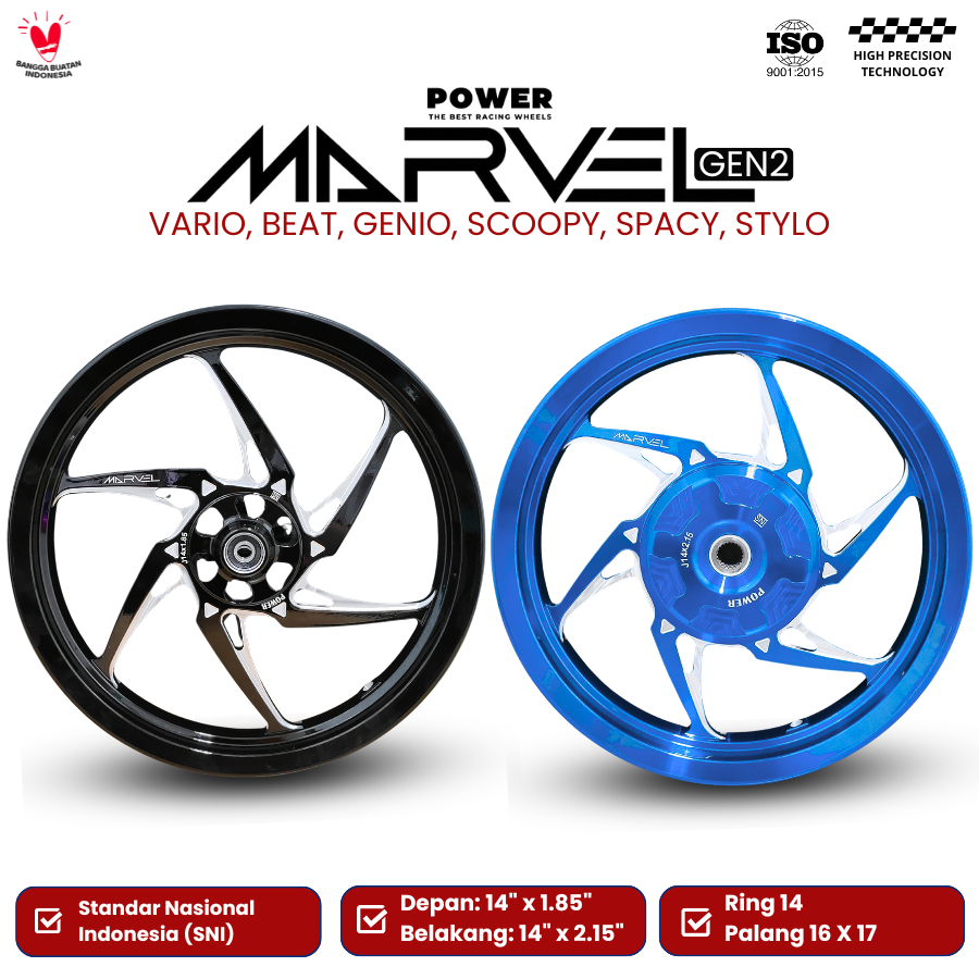 VELG MARVEL GEN 2 RING 14 | VELG MOTOR VARIO SCOOPY BEAT STYLO SPACY | VELG RACING MERK POWER