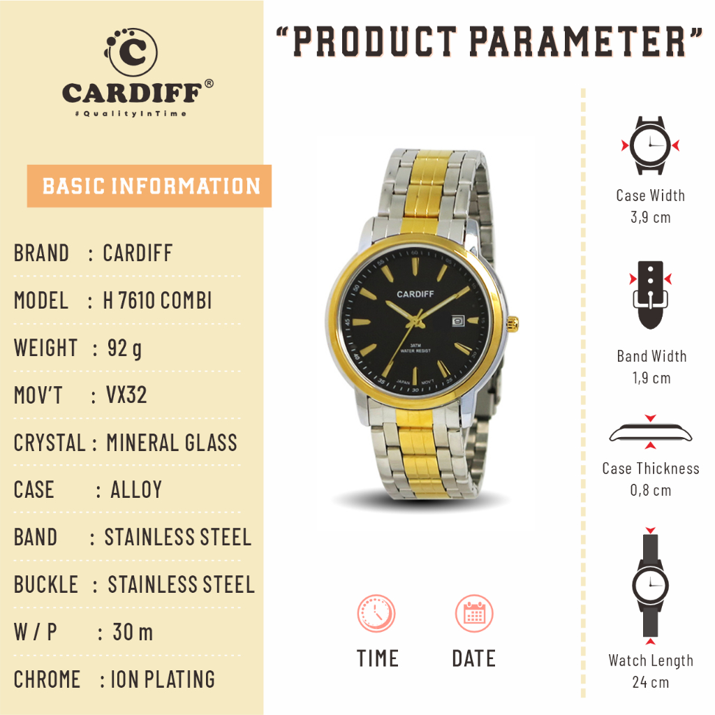 CARDIFF Analog H 7610Jam Tangan Pria Water Resist