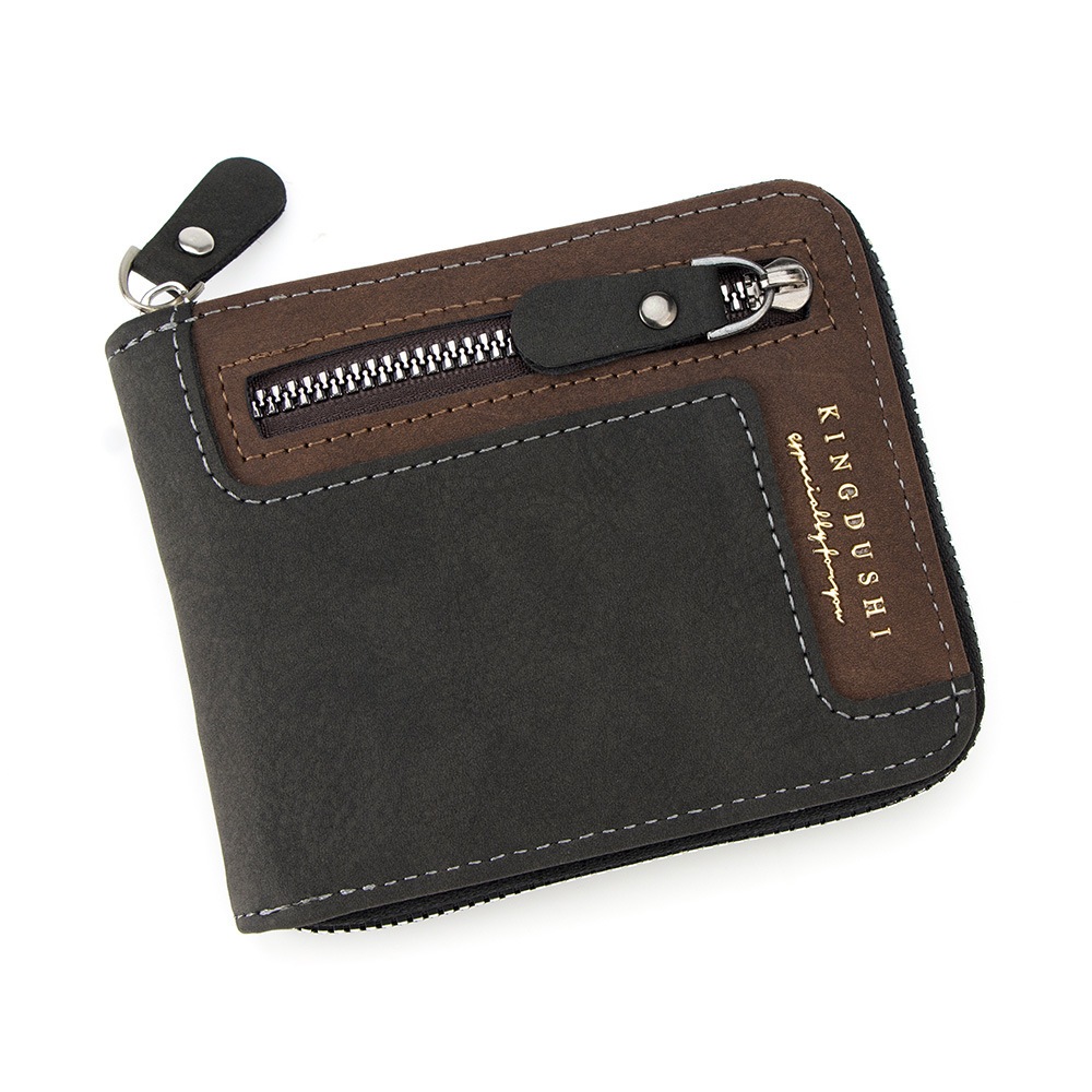 D527-13A Dompet Lipat Resleting Kingdushi Cowok Kulit PU Premium Import