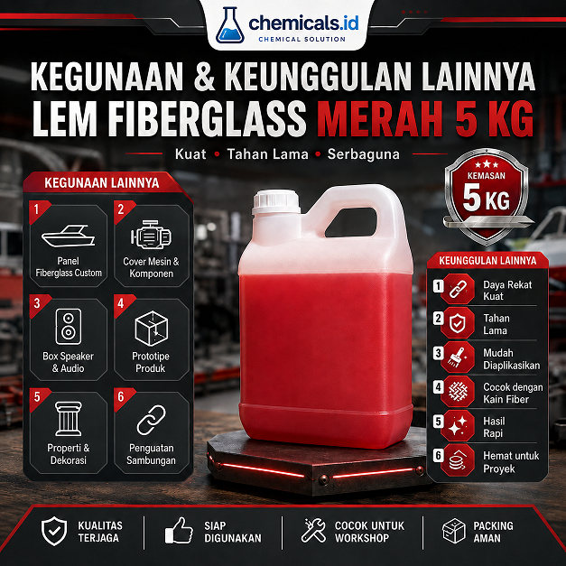 Lem Fiberglass Merah 5 Kg Tanpa Pengering - Perekat Laminasi Coating Waterproof untuk Perahu Kapal T