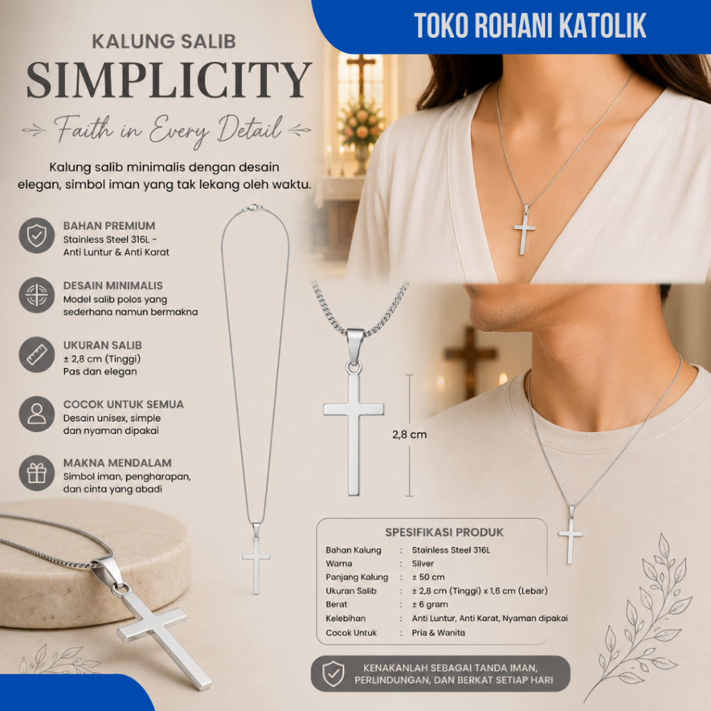 KALUNG SALIB TITANIUM (CRUX) / KALUNG SALIB WANITA / KALUNG SALIB PRIA KRISTEN KATOLIK