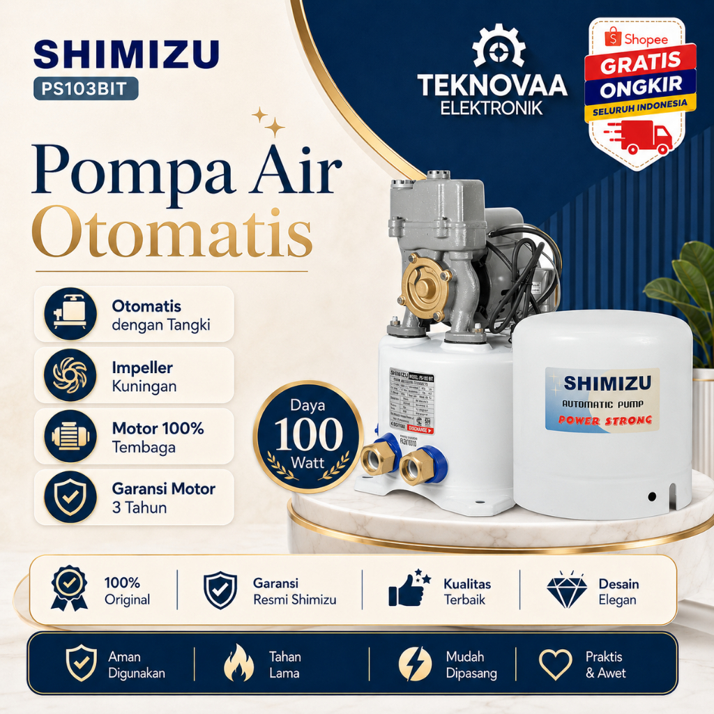 SHIMIZU Pompa Air PS103BIT/PS-103BIT/PS 103BIT/ Sumur Dangkal Otomatis 100 Watt/Shimizu PS103BIT