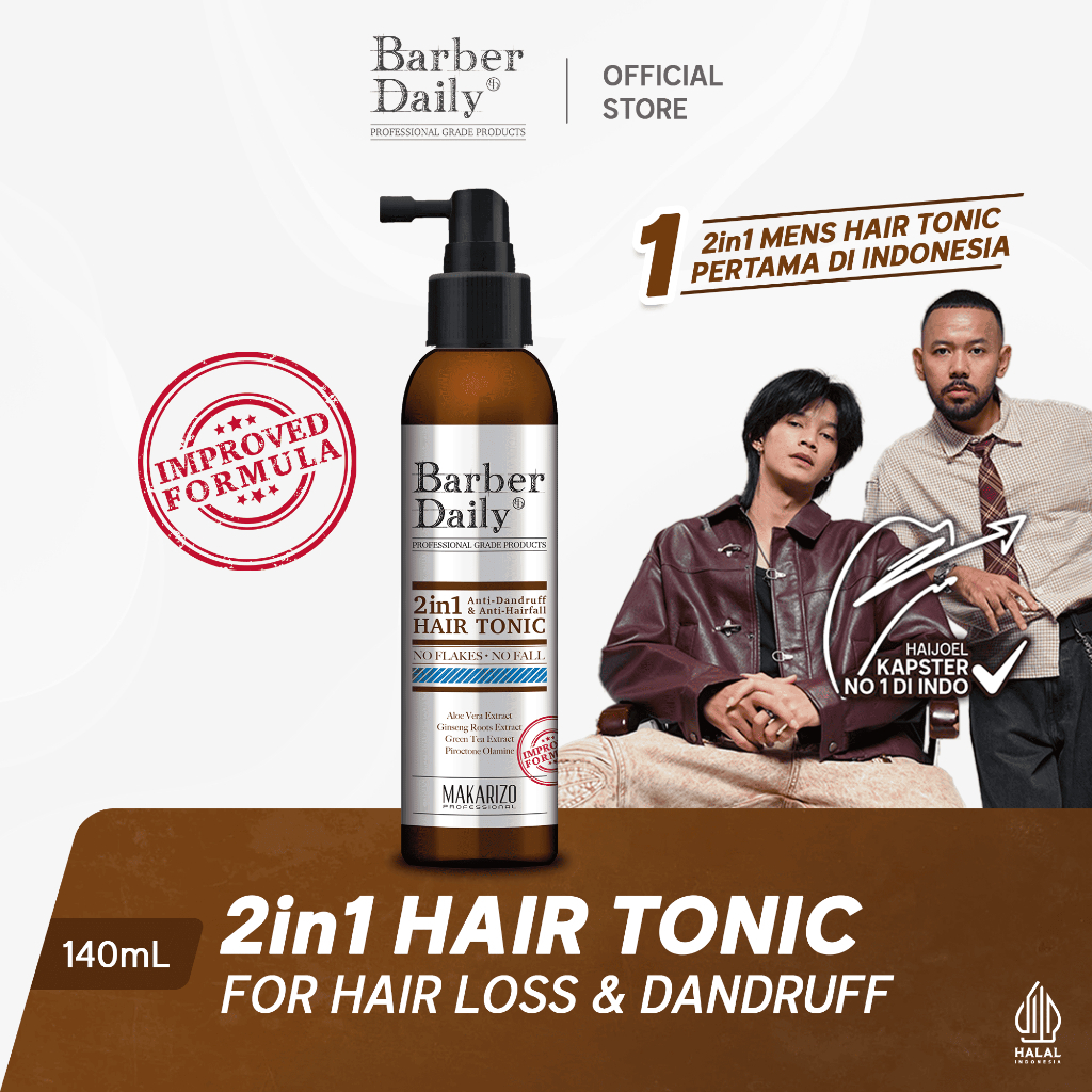 Barber Daily 2in1 Hair Tonic 140mL -  (Improved Formulation) Tonik Rambut Anti Ketombe dan Anti Ront