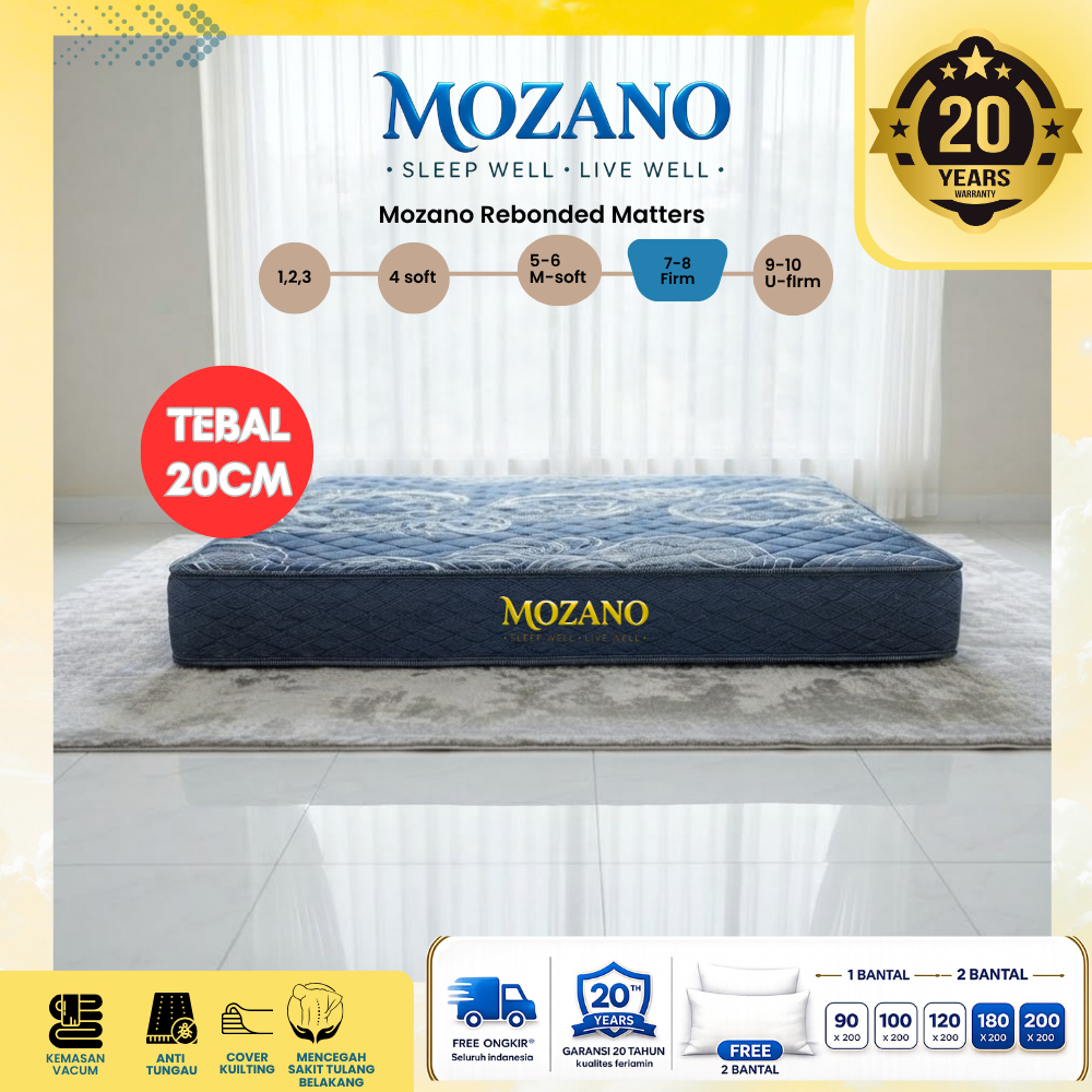 MOZANO R40 Tebal 20cm Kasur Busa Rebonded dengan Cover Quilting Premium Garansi 20th ready semua uku