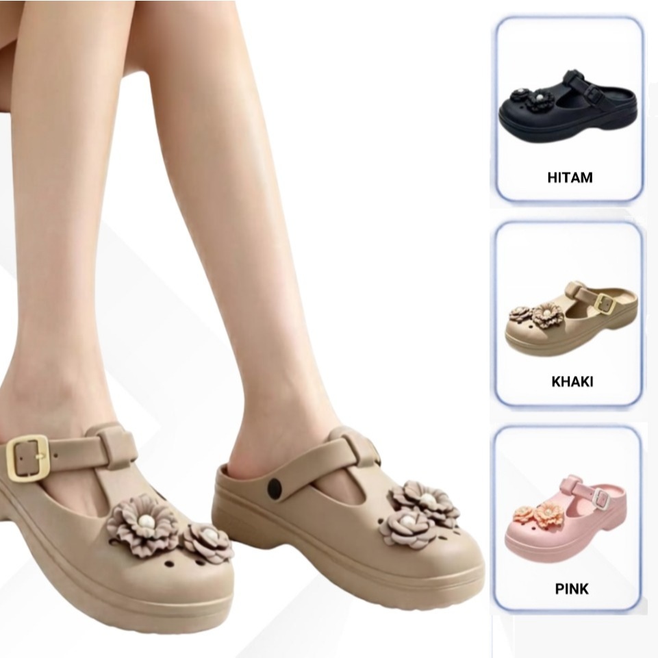 Gosome 235 Sandal Wanita 36-41 Clogs Wedges Balet Motif Bunga Fashion