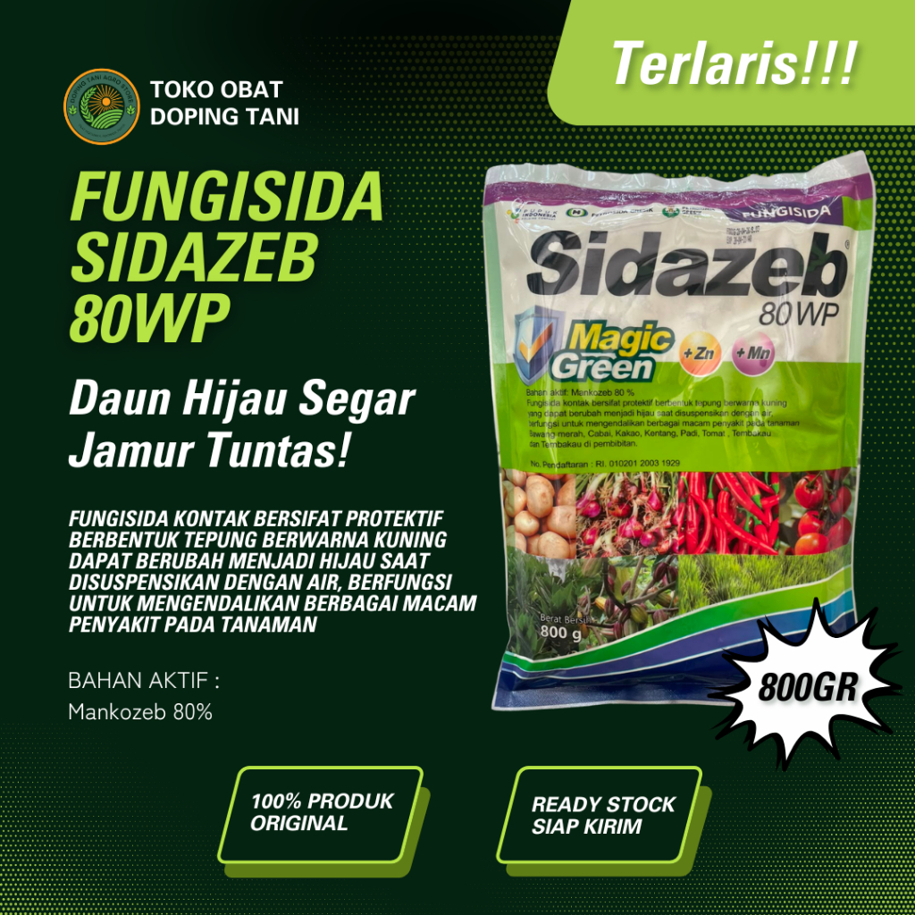 Fungisida SIDAZEB 80WP 800gr Bahan Aktif Mankozeb 80% Daun Hijau Segar Jamur Tuntas