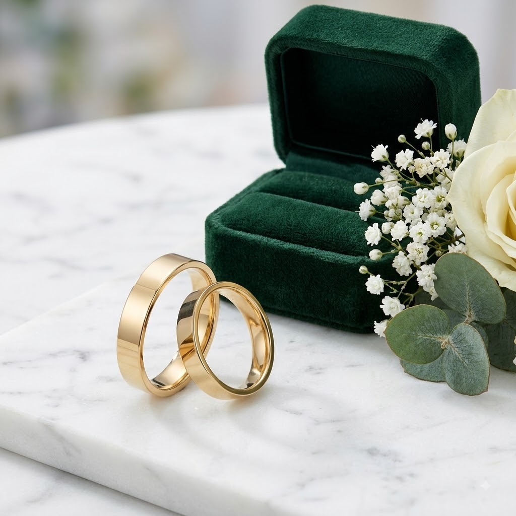 Deffansilver - Cincin Nikah Palladium 5% Kilap Glossy - Model Simple Mirip Emas Putih