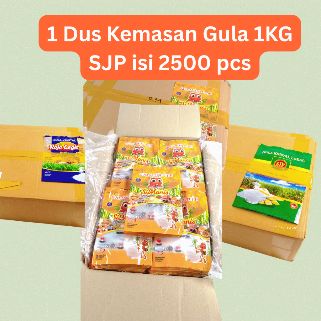 1 Dus 2500 pcs Kemasan Gula 1kg SJP Printing Laminasi Plastik Packaging Promo Kuat Tahan Lama