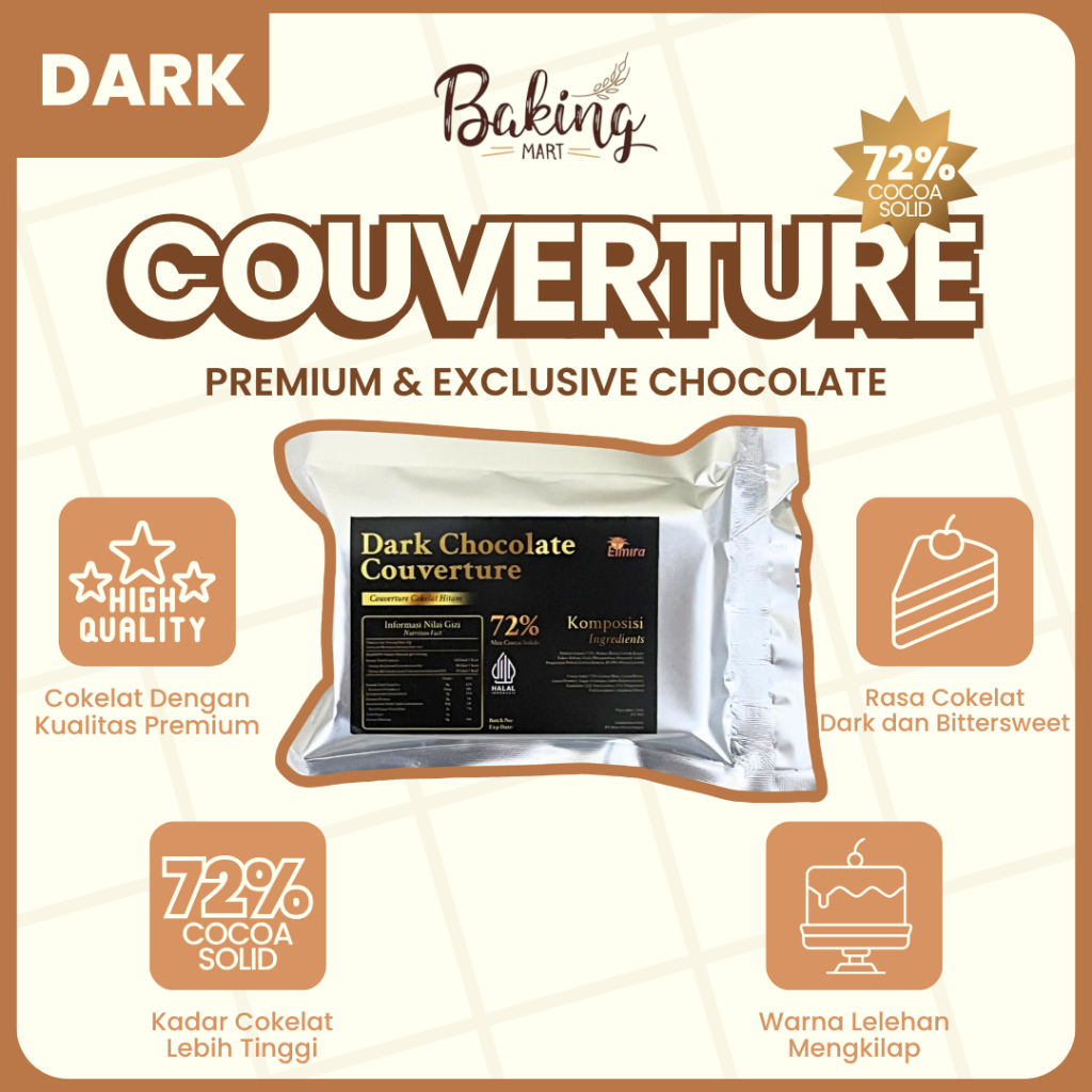 Dark Chocolate Couverture ELMIRA 72% EDISI TRIAL PACK - 100 GR / easy melt dark chocolate / cokelat 