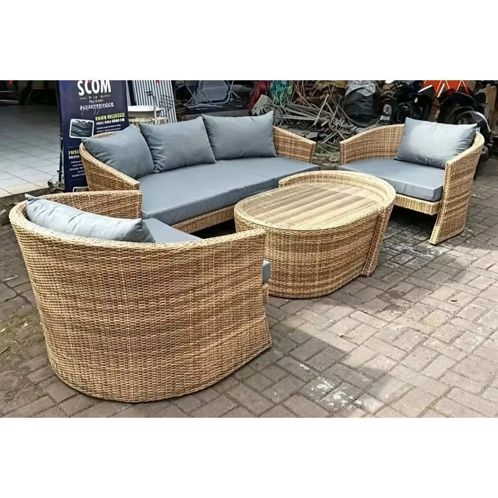 Set sofa rotan outdoor terbaru sofa rotan modern custom