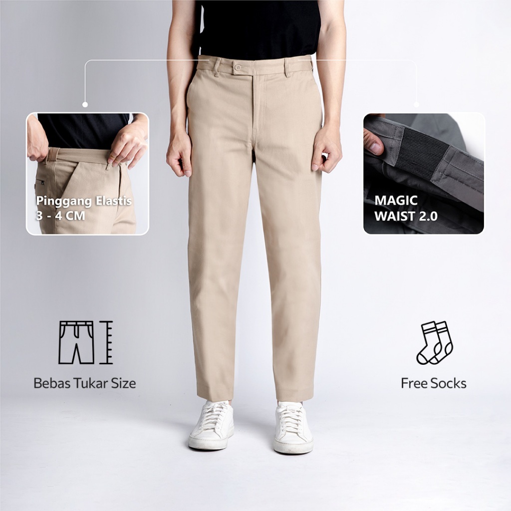 BLUEBUTTON Celana Chino Ankle Pants Pria Slim Fit Khaki Premium Stretch Nyaman Kerja Casual