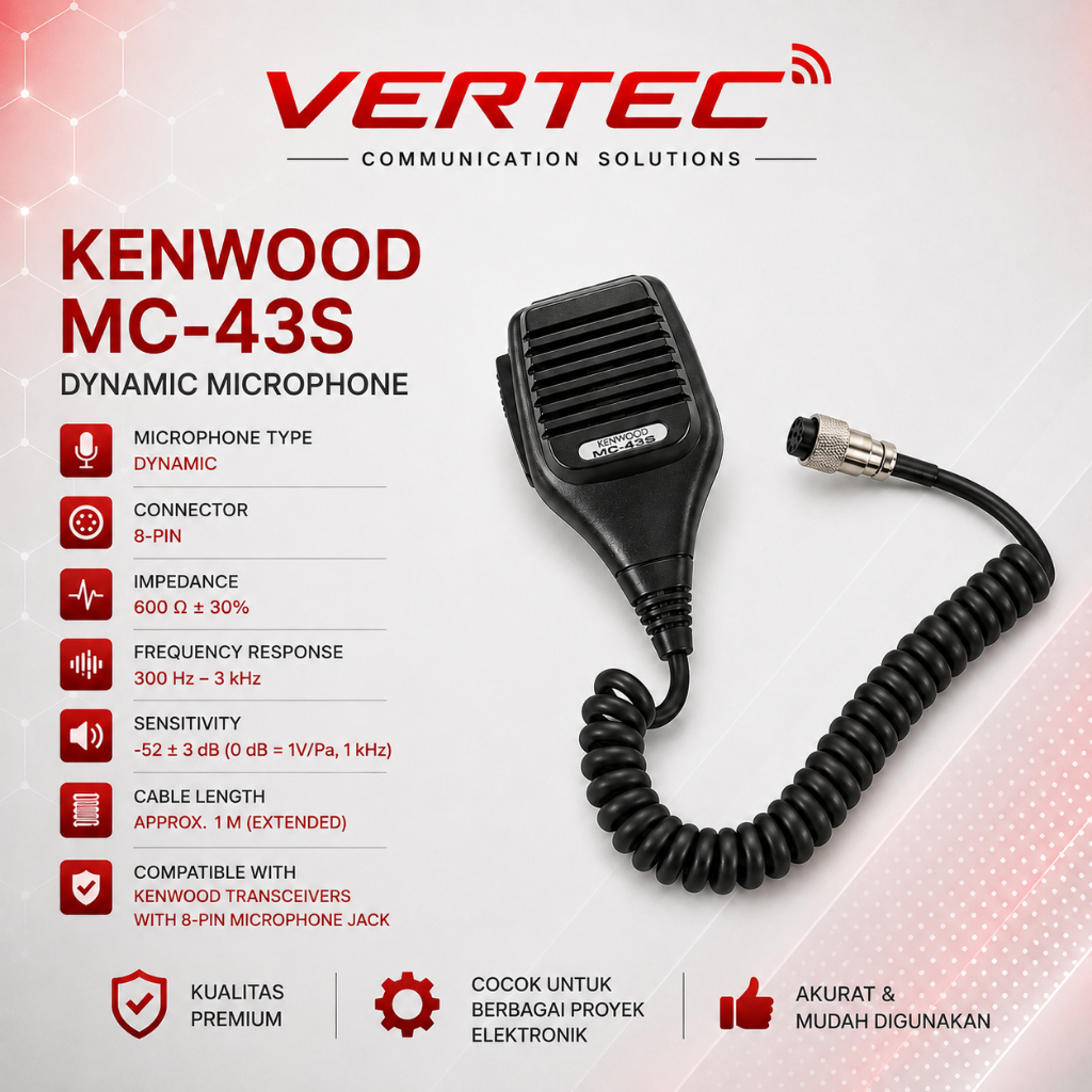 Mic Rig Kenwood MC-43S MC43S Soket 8 Pin 8Pin Besi Extra PTT Extramic Handmic Microphone Mikrofon Ra