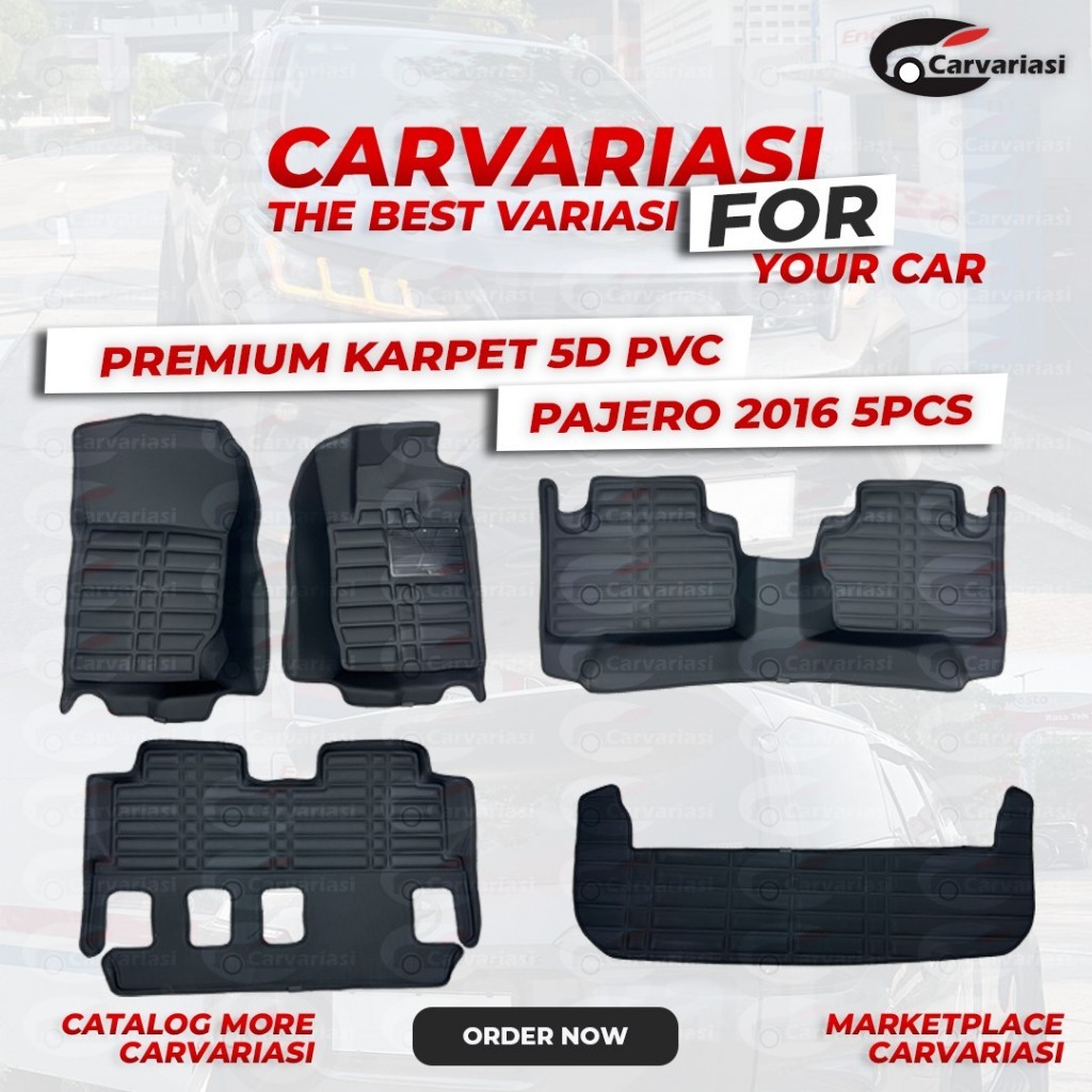 Karpet 5D PVC Carvariasi Karpet Pajero 2016 5Pcs PREMIUM 5D Floor Mat Mobil Hitam Karpet Premium Paj