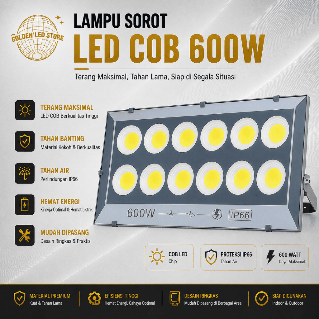 GLS - Lampu Sorot LED COB 600W Putih 6500K IP66 Waterproof Super Bright Outdoor
