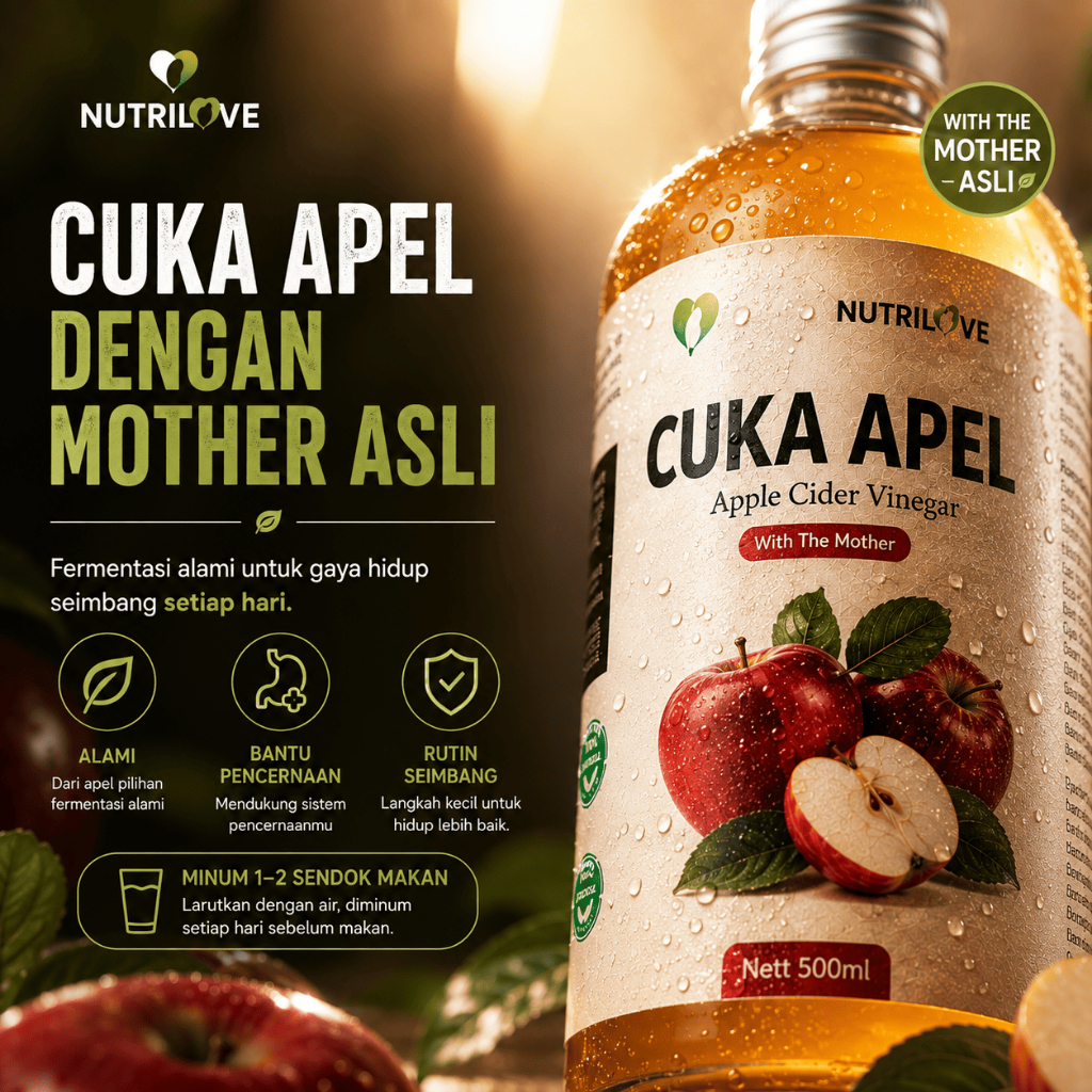 Nutrilove Cuka Apel Asli 500ml (Apple Cider Vinegar) Murni Halal