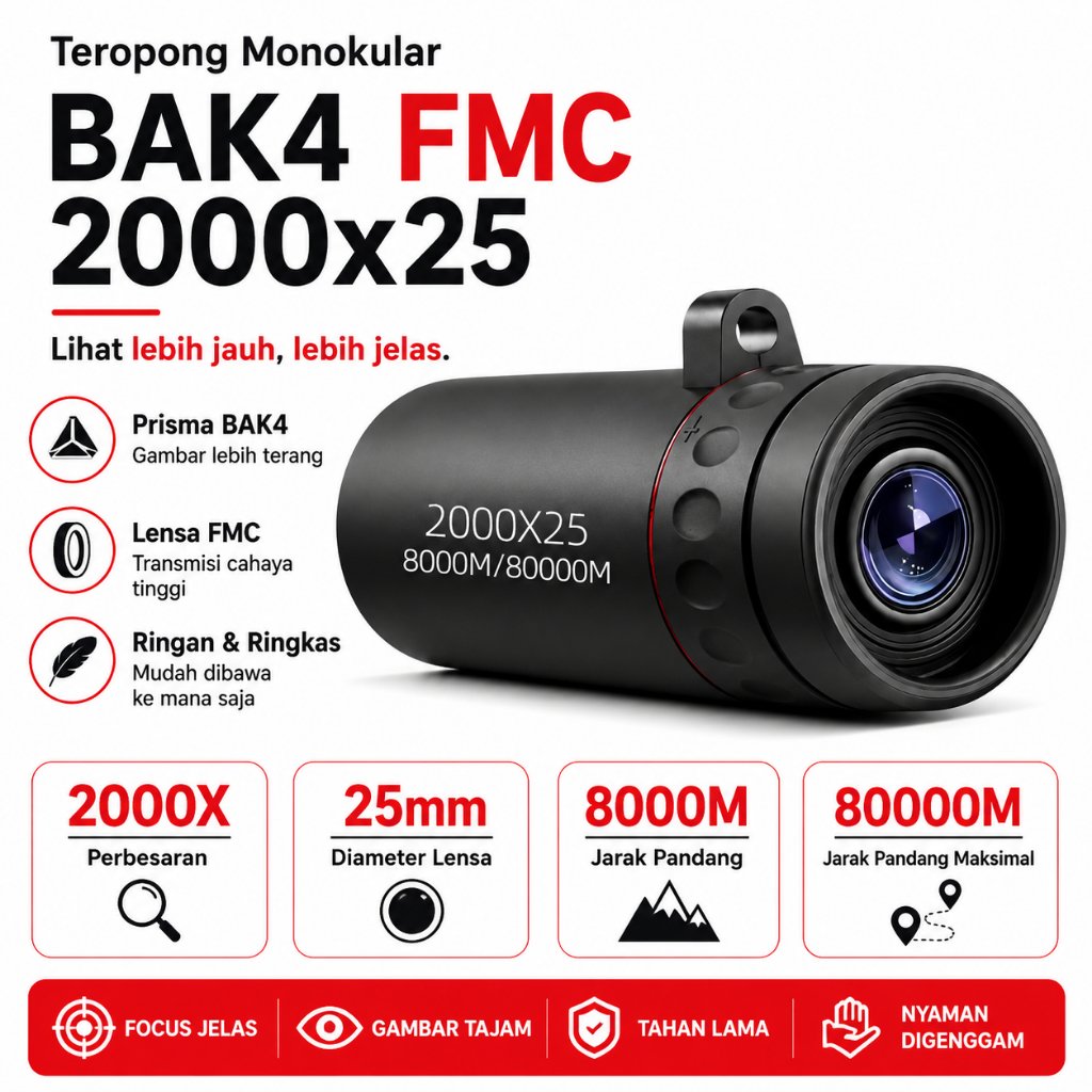 GO TaffSPORT Teropong Monokular Jarak Jauh 2000x25 Portable Mini untuk outdoor - MR-20