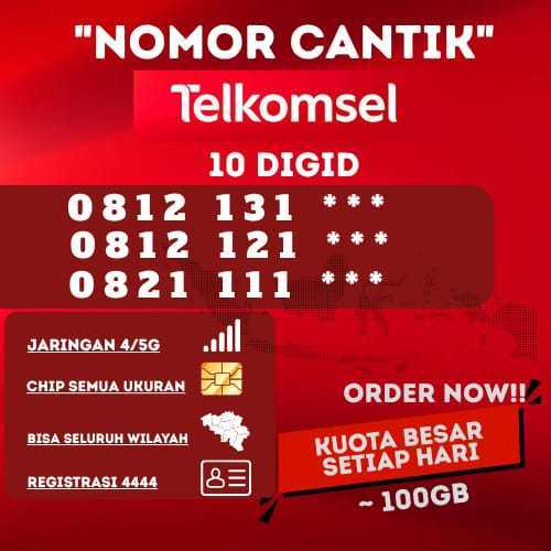 Nomor Kartu cantik Telkomsel 10 Digit Bonus Kuota Hingga 100GB