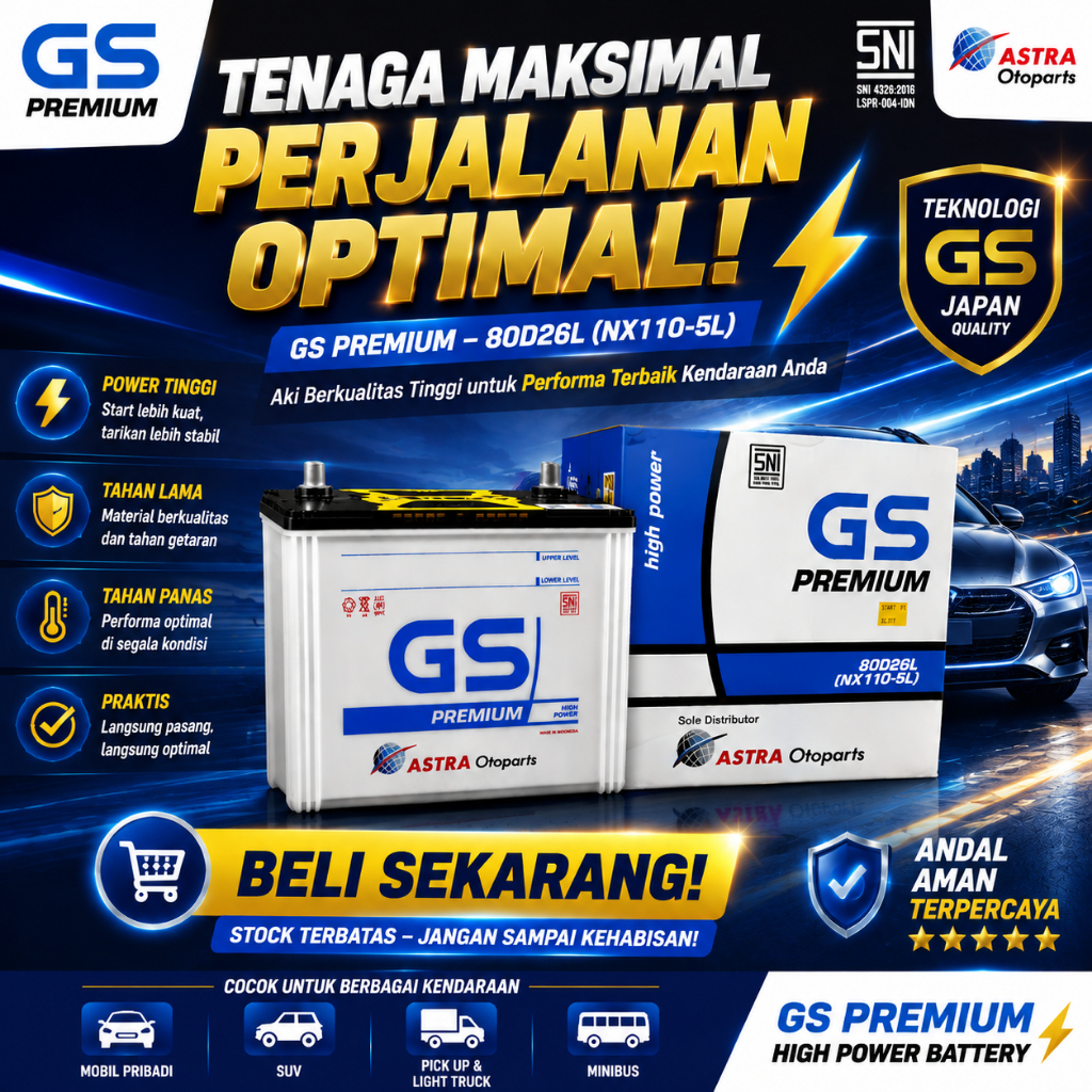 GS Astra 80D26L NX110-5L Original – Aki Mobil Premium, Power Maksimal & Tahan Lama