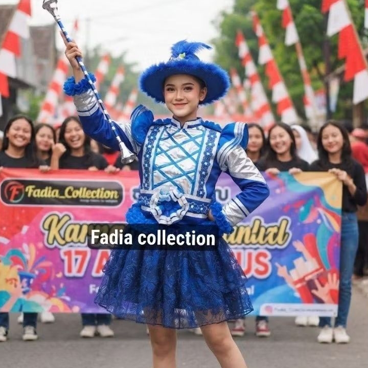 Kostum Mayoret Simpel/Baju Mayoret Biru Silver/Kostum mayoret Wanita