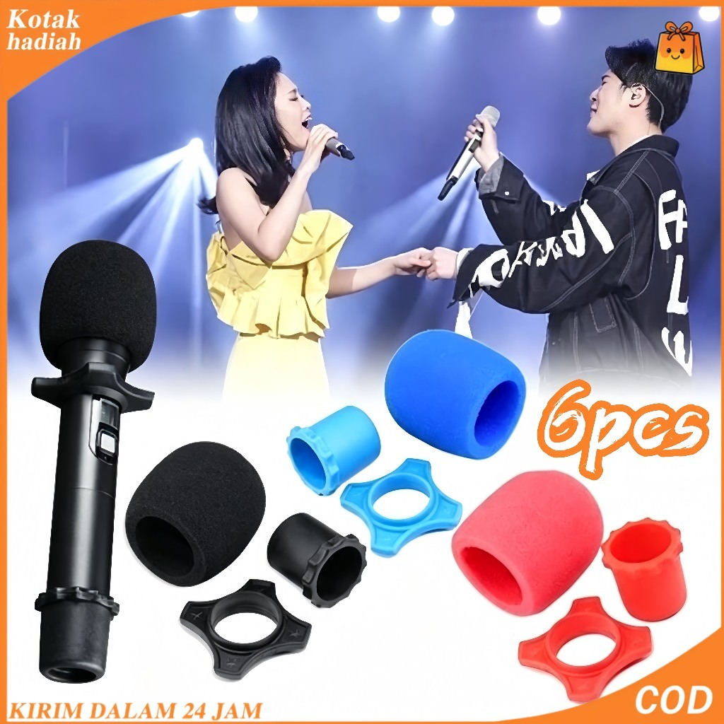 2Set Ring+Busa Mic Karaoke Karet Cover Pelindung Ring Mic Holder Mikrofon Wireless Microphone Wirele