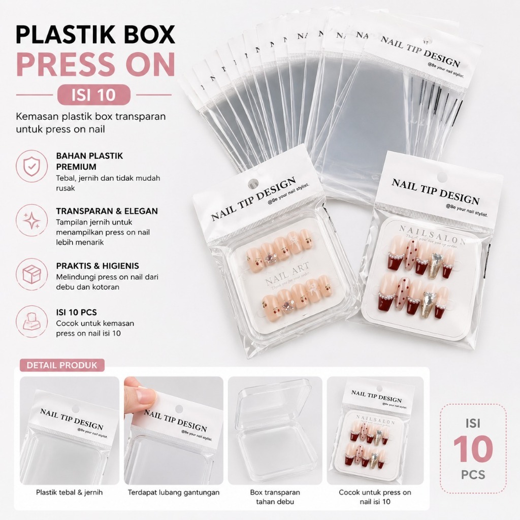 Plastik Kemasan Nail Art / Plastik Box Kuku Palsu Isi 10 lembar / TIDAK BISA CUSTOM NAMA