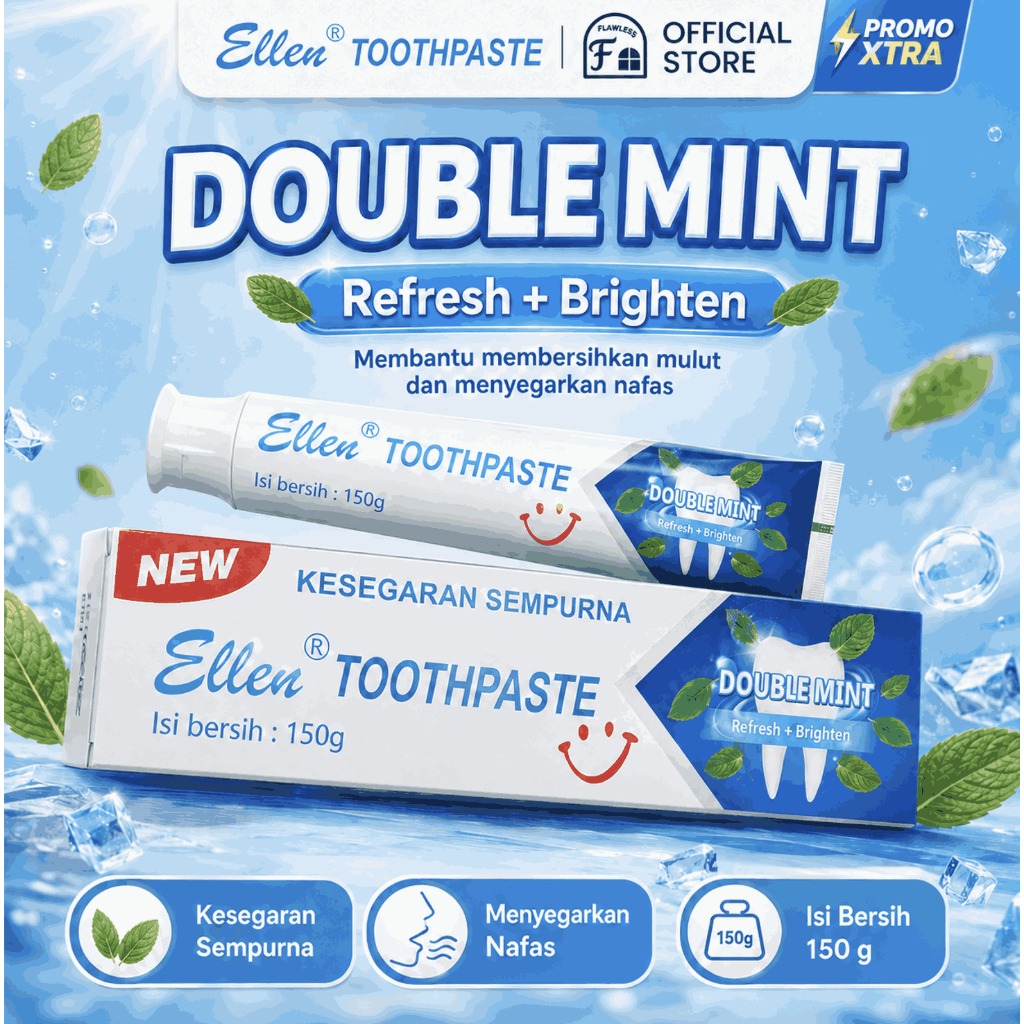 [PAKET BUNDLING 6 PCS] Ellen Pasta Gigi Double Mint - Segar & Perawatan Gigi 150g PG01 (DOUBLE MINT)