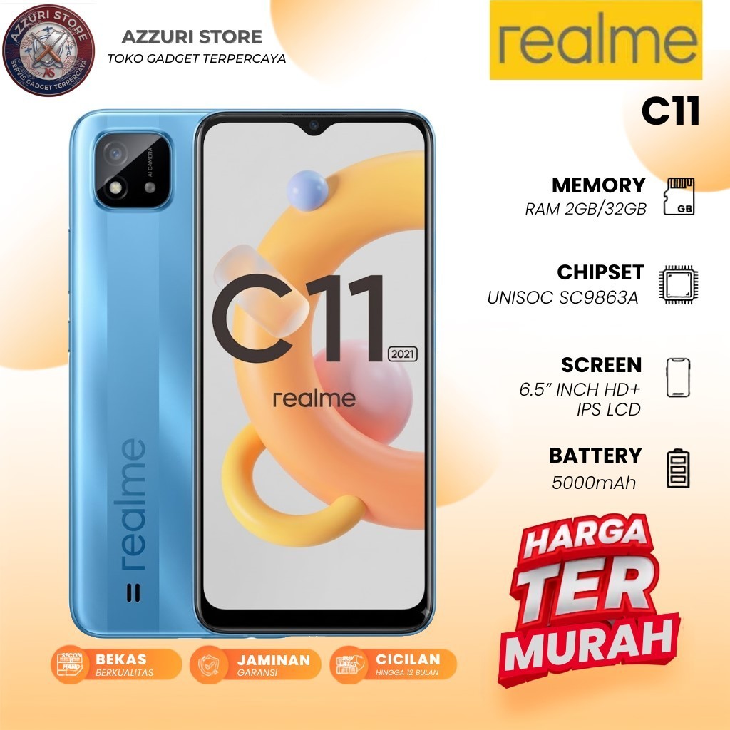 Realme C11 2021 Ram 2/32Gb Hp Normal Seperti Baru Second Bergaransi Siap Pakai