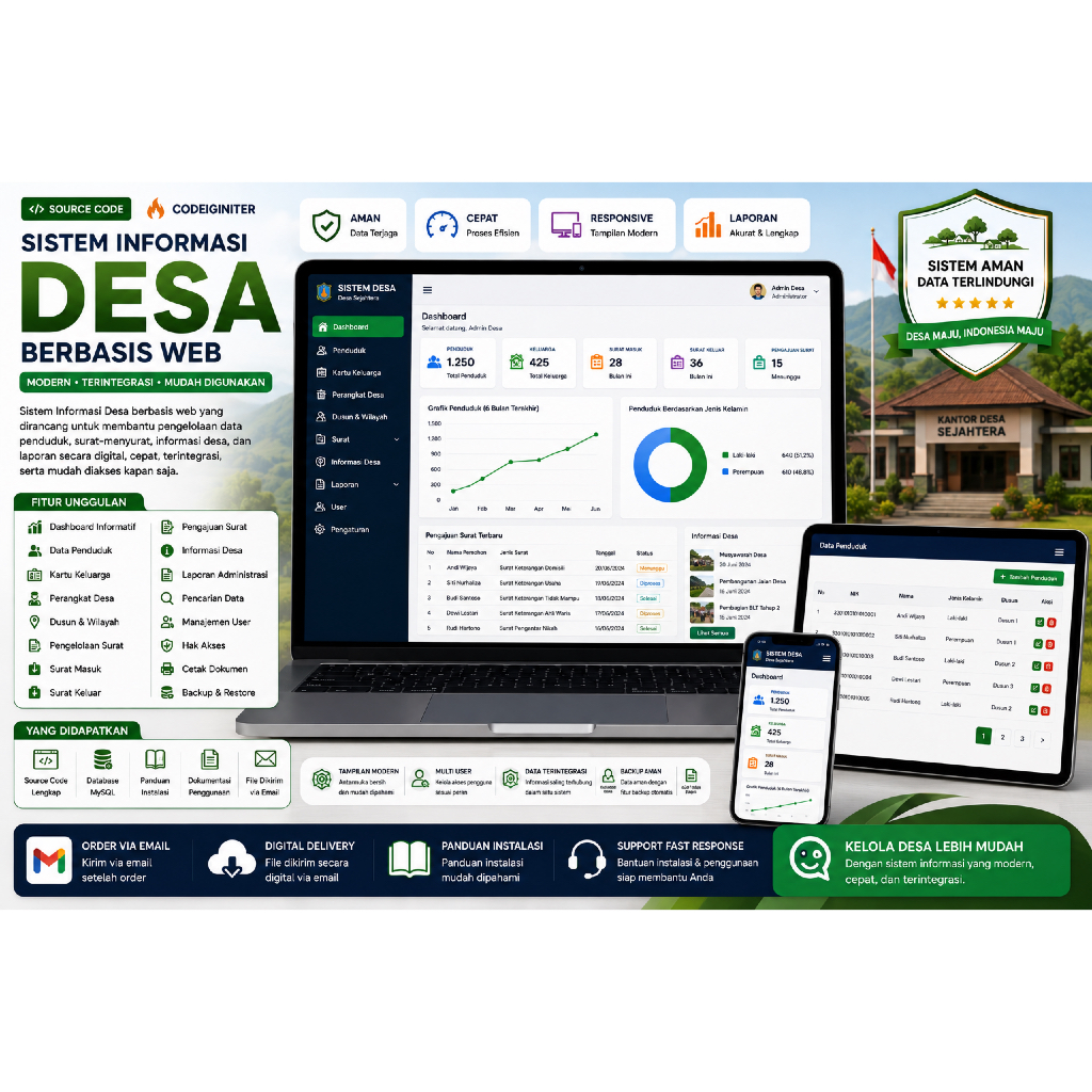 Sistem Informasi Desa Berbasis Web CodeIgniter | Source Code Administrasi Desa, Penduduk & Surat