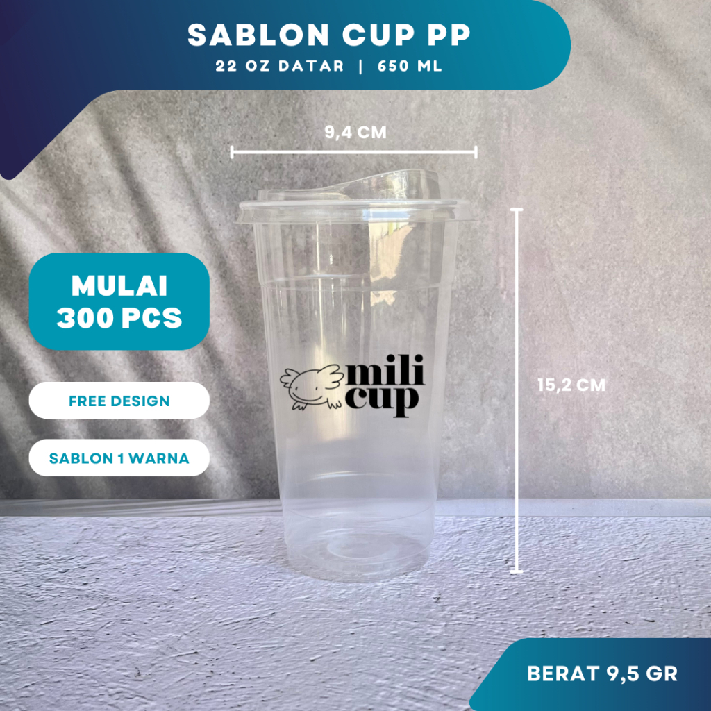 Sablon Gelas Cup Plastik PP 22 Oz Datar / Oval Custom Logo | Cetak Gelas Plastik Kopi Cafe Premium T